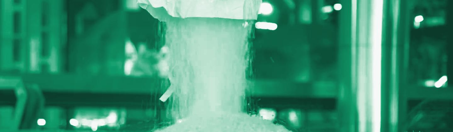 Washed PET flake close-up, green duotone